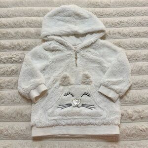 Juicy Couture LA White Fluffy Kitten Kitty Ears Half Zip Jacket Hoodie